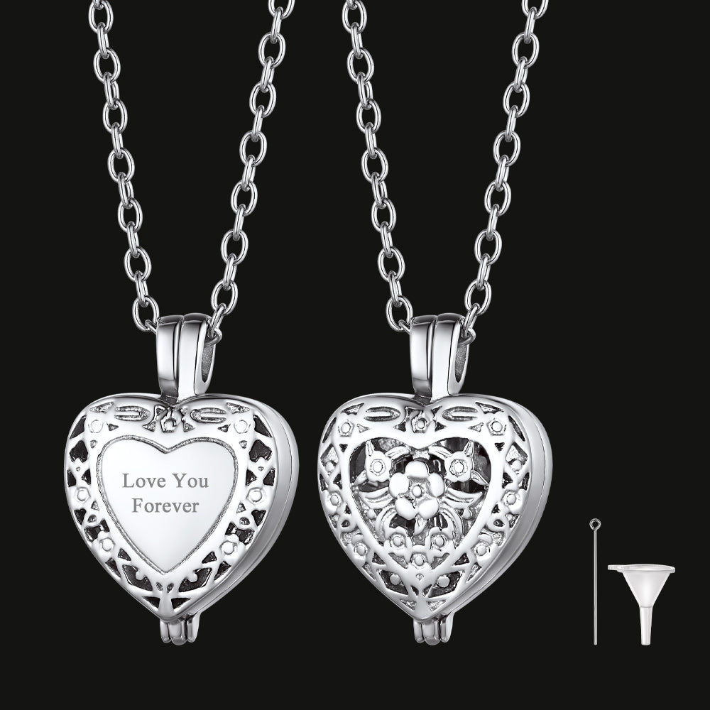 Silver Customized Cremation Heart Locket Urn Necklace for Ashes Memorial Jewelry