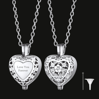 Silver Customized Cremation Heart Locket Urn Necklace for Ashes Memorial Jewelry