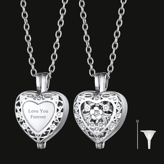 Silver Customized Cremation Heart Locket Urn Necklace for Ashes Memorial Jewelryimg