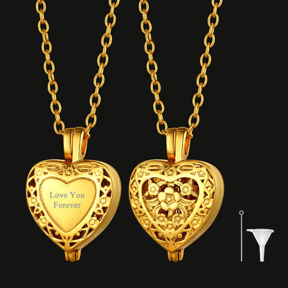 Gold Customized Cremation Heart Locket Urn Necklace for Ashes Memorial Jewelry