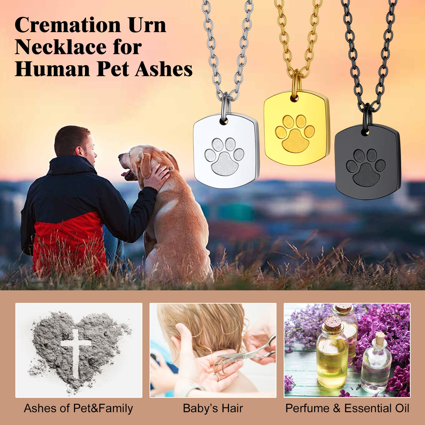 Custom Puppy Paw Print Cremation Necklace for Ashes, Memorial Jewelry