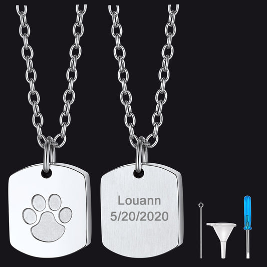 Puppy Feet Urn Dog Tag Necklaces for Ashes for Women Men