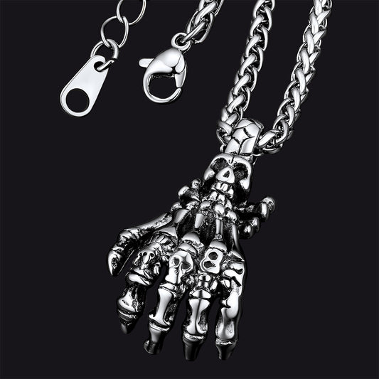 FaithHeart Gothic Skeleton Hand Pendant Necklace Claw Vintage Necklace FaithHeart