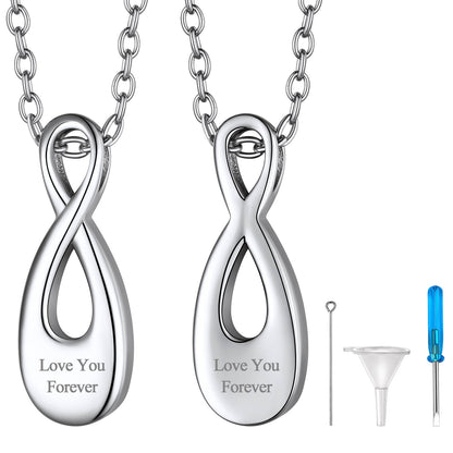 Customized infinity urn necklace for ashes in stainless steel with engraving option