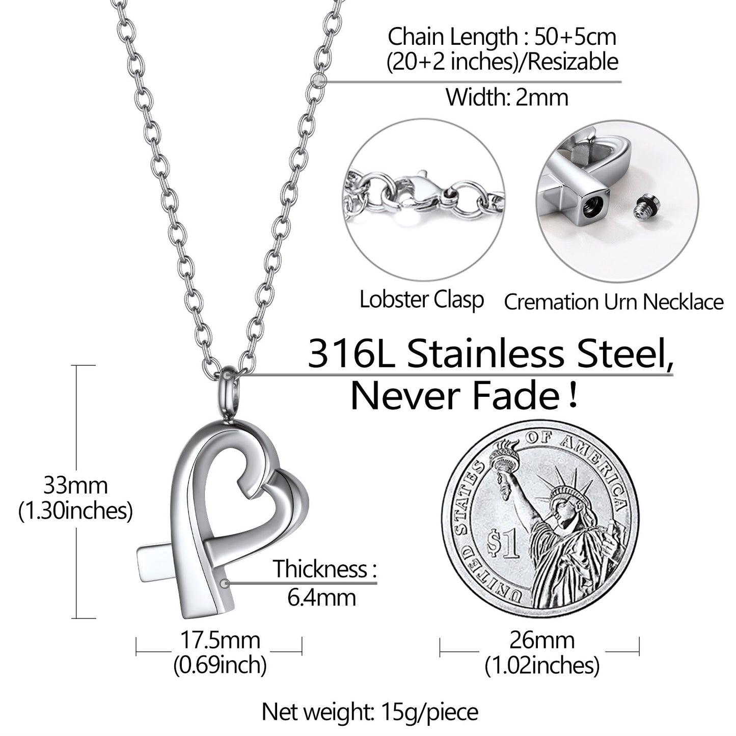 Custom Heart Urn Necklace Cremation Pendants for Ashes