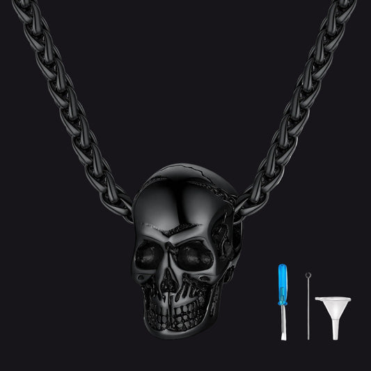 Black Skull Urn Necklace for Ashes - Memorial Jewelryimg