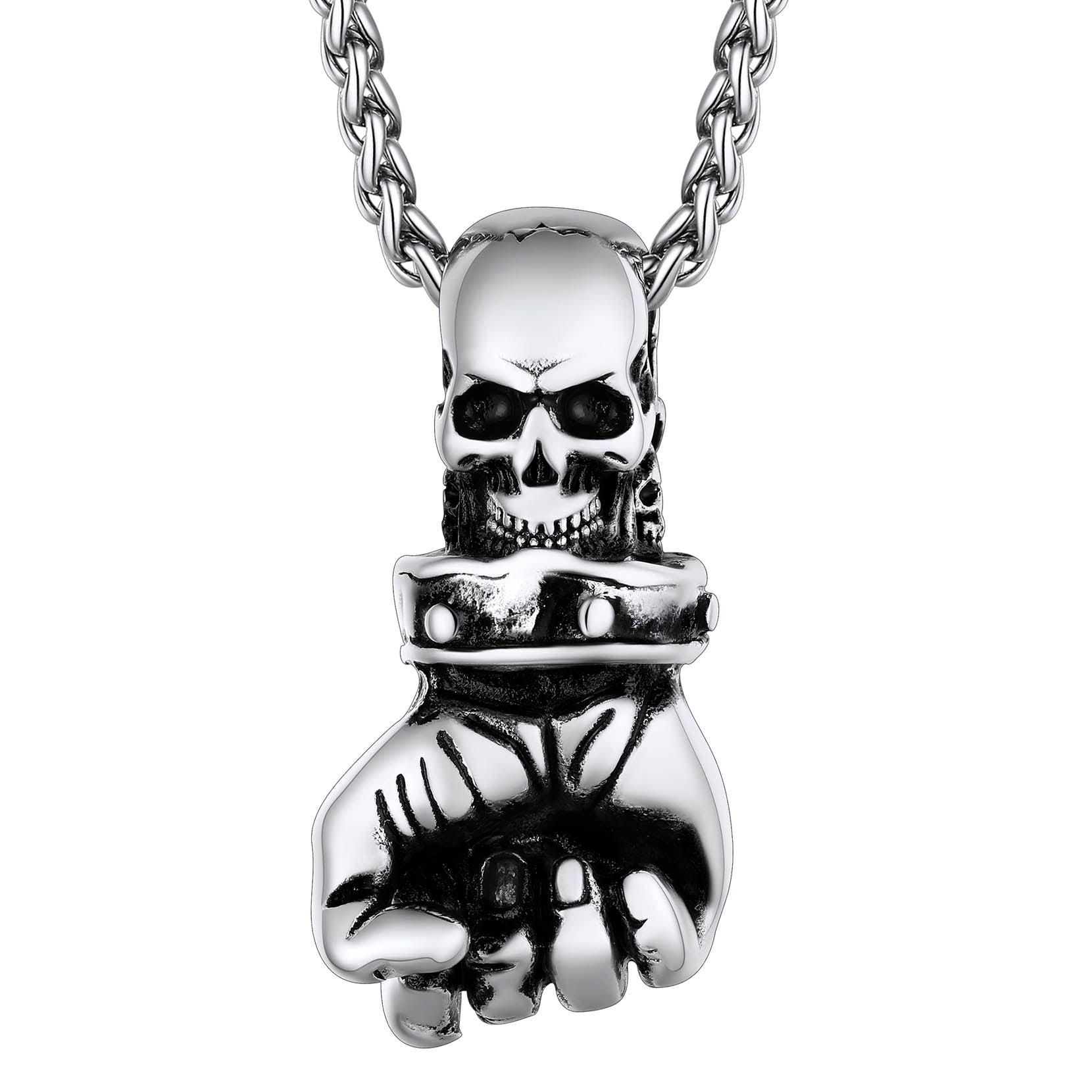 FaithHeart Punk Skull Fist Pendant Necklace for Men FaithHeart