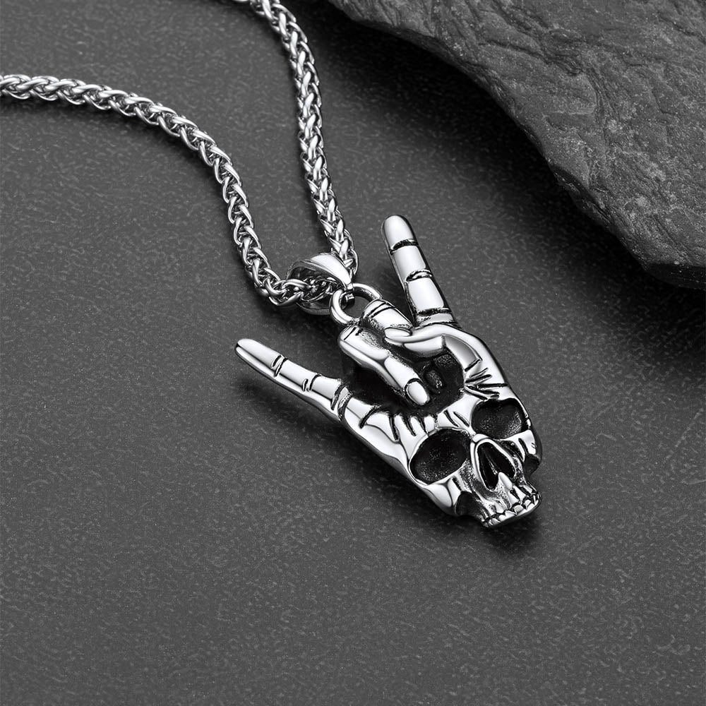 FaithHeart Rock Hand Skeleton Skull Necklace for Men FaithHeart