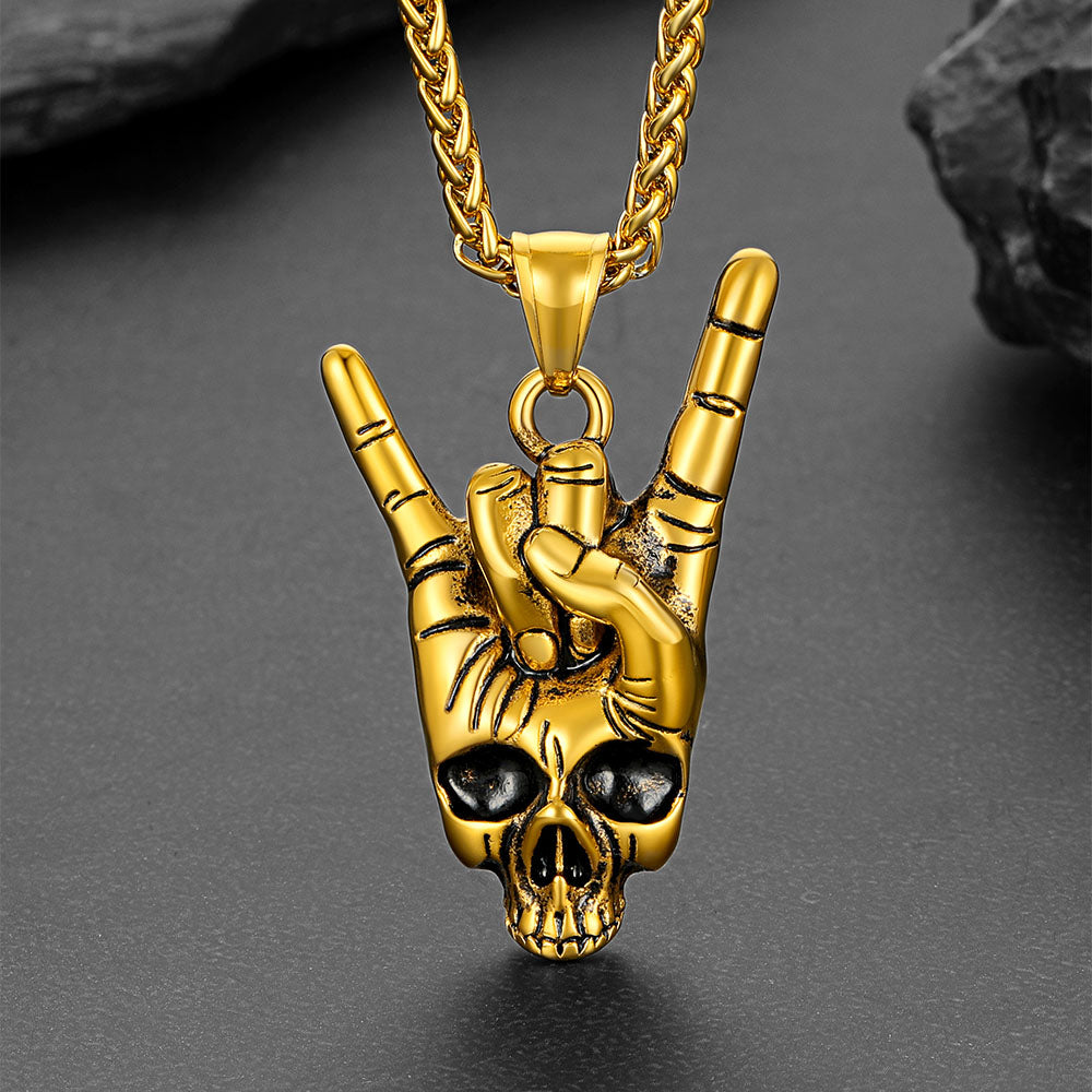 FaithHeart Rock Hand Skeleton Skull Necklace for Men FaithHeart