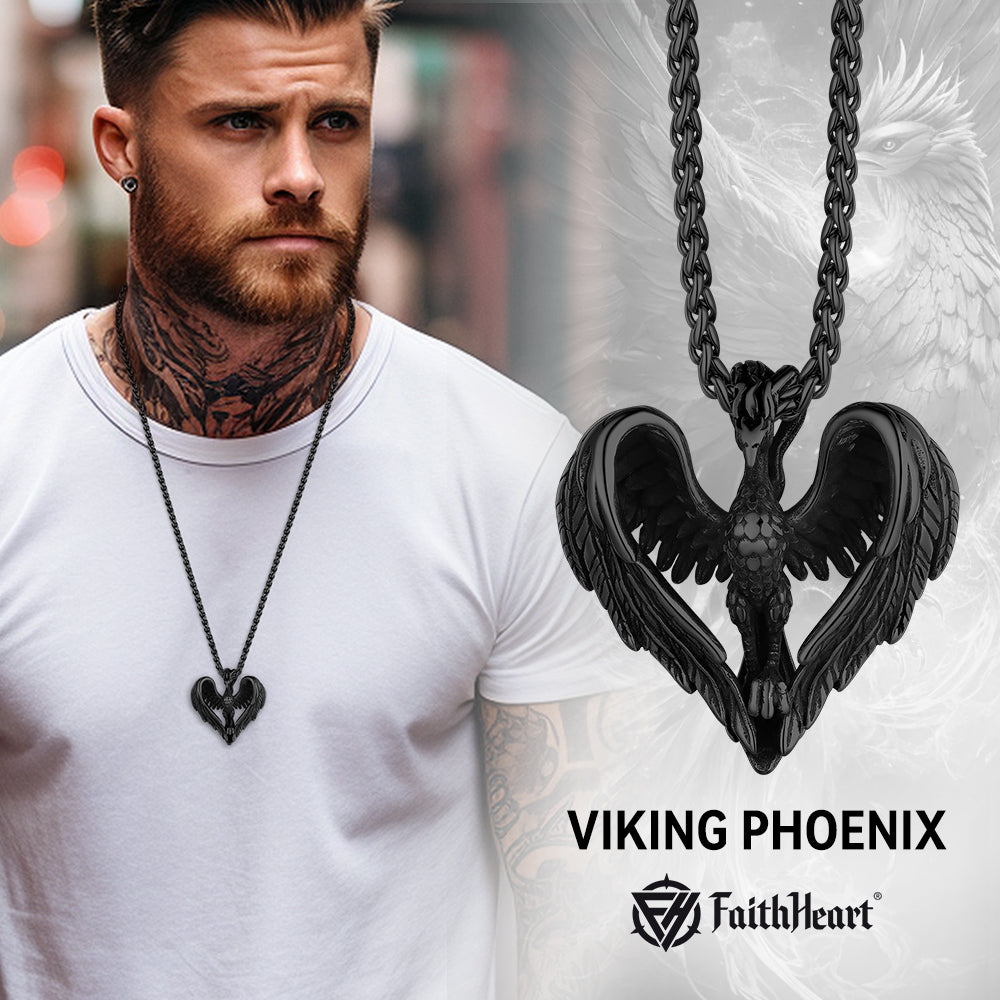 Vintage Phoenix Heart Pendant Necklace for Men