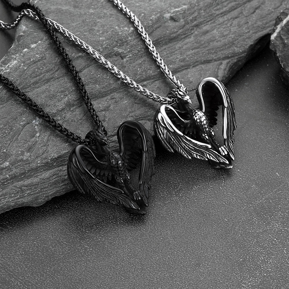 Vintage Phoenix Heart Pendant Necklace for Men FaithHeart Jewelry