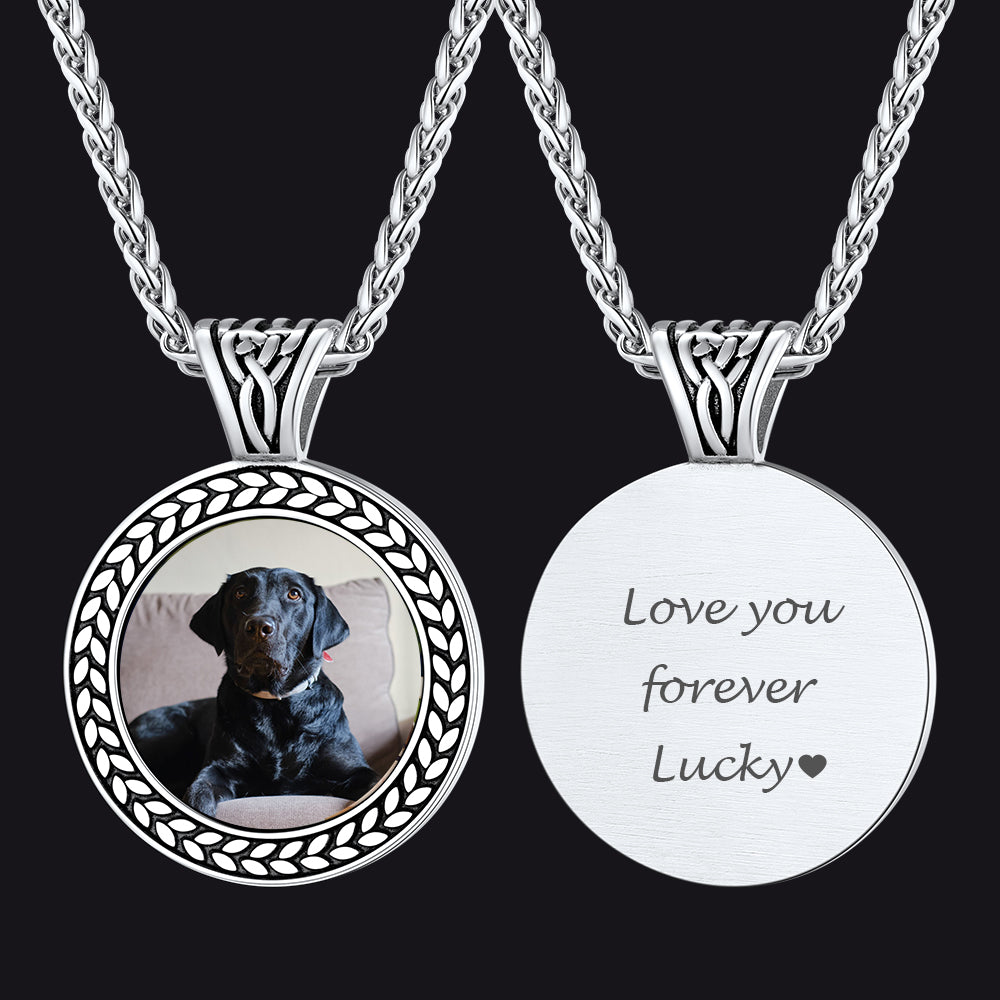 Custom Pet Memorial Photo Necklace Pendant in Steel for Men and Women