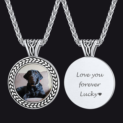 Custom Pet Memorial Photo Necklace Pendant in Steel for Men and Women