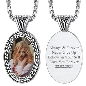 Oval Customized Photo Necklace with Picture, Stainless Steel