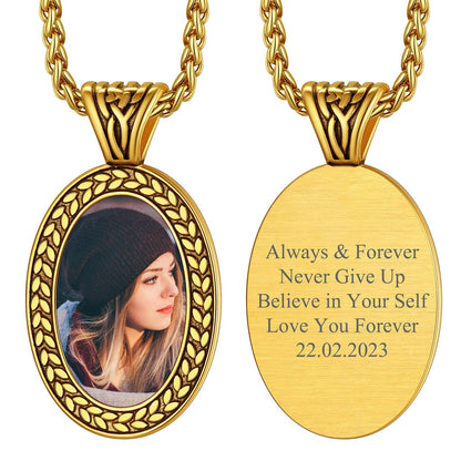 Oval Customized Photo Necklace with Picture for Men