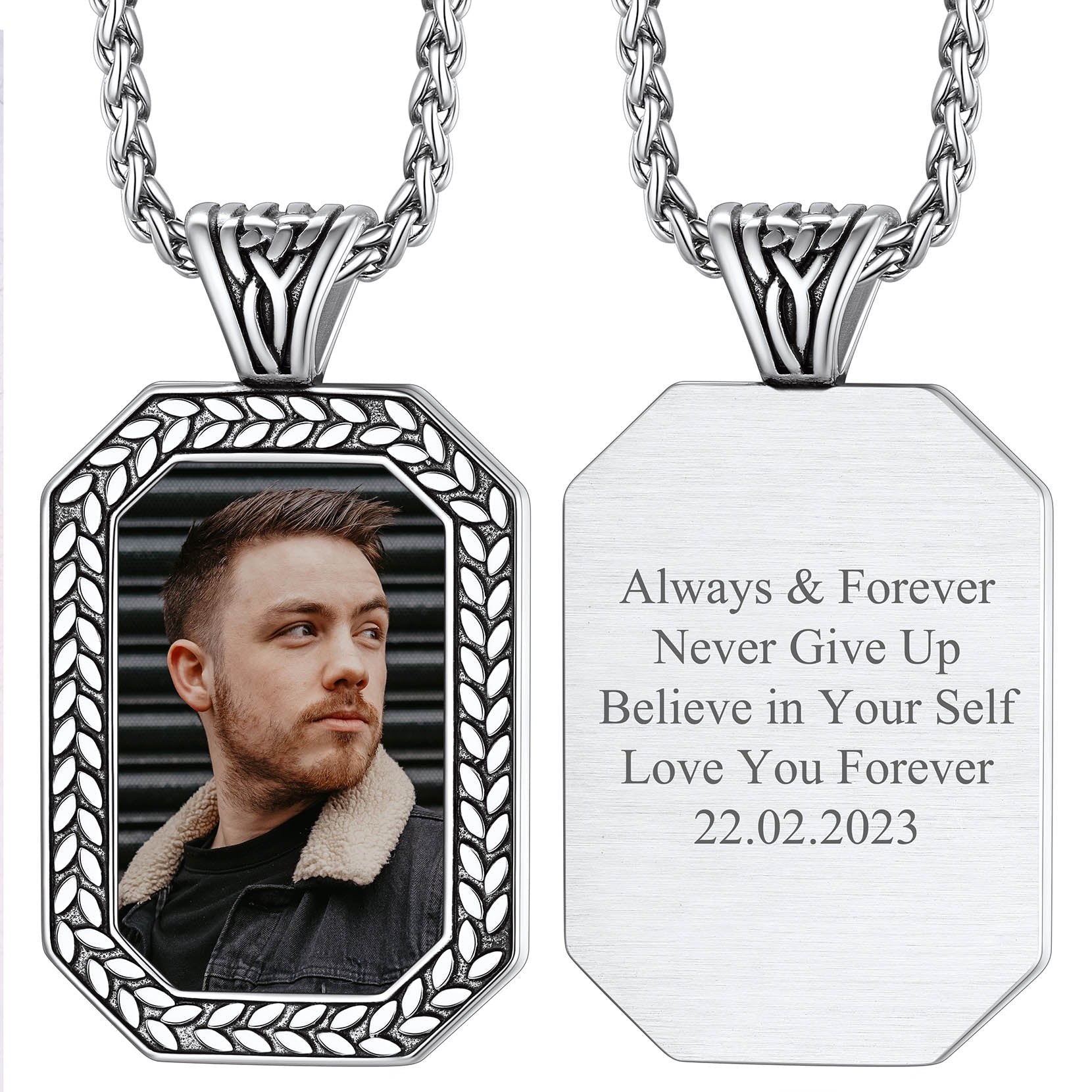 Customized Picture Dog Tag Necklace Photo Pendant for Men FaithHeart