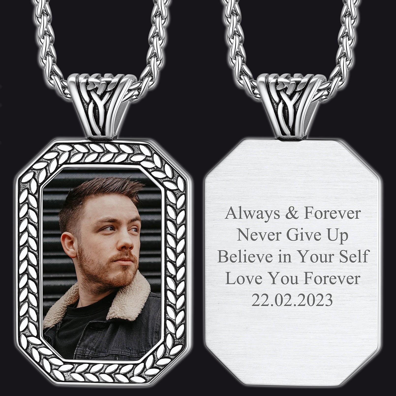 Customized Picture Dog Tag Necklace Photo Pendant for Men FaithHeart