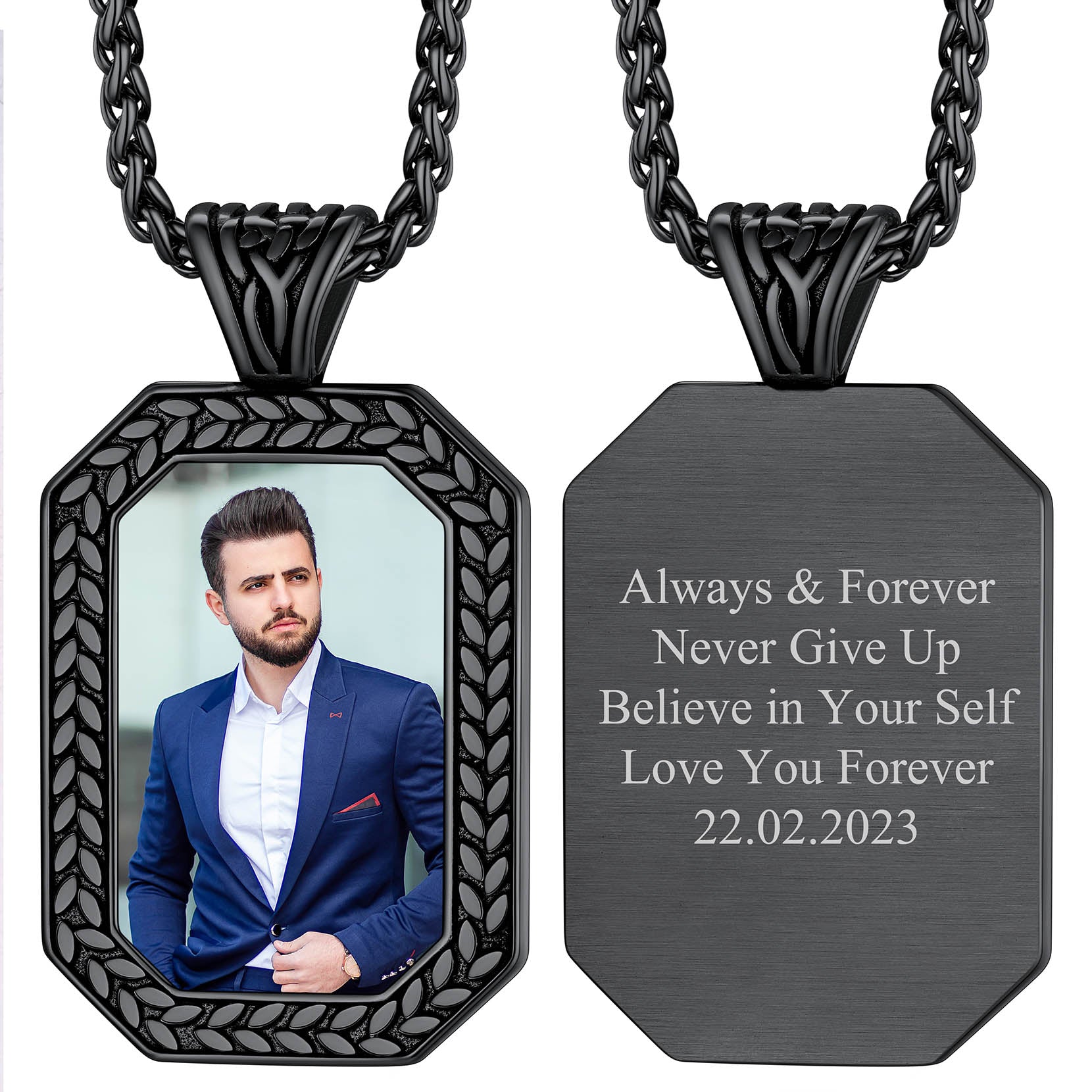 Customized Picture Dog Tag Necklace Photo Pendant for Men FaithHeart