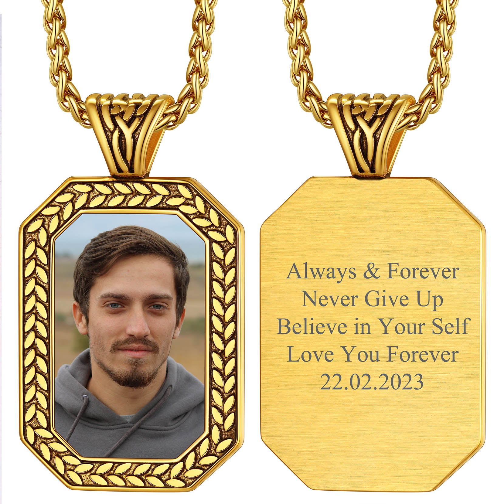 Customized Picture Dog Tag Necklace Photo Pendant for Men FaithHeart