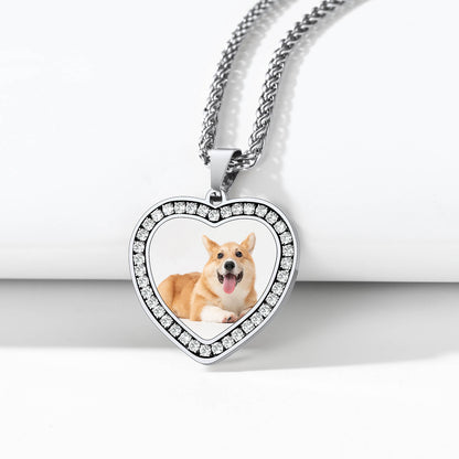 personalized heart photo pendant necklace with cz stones