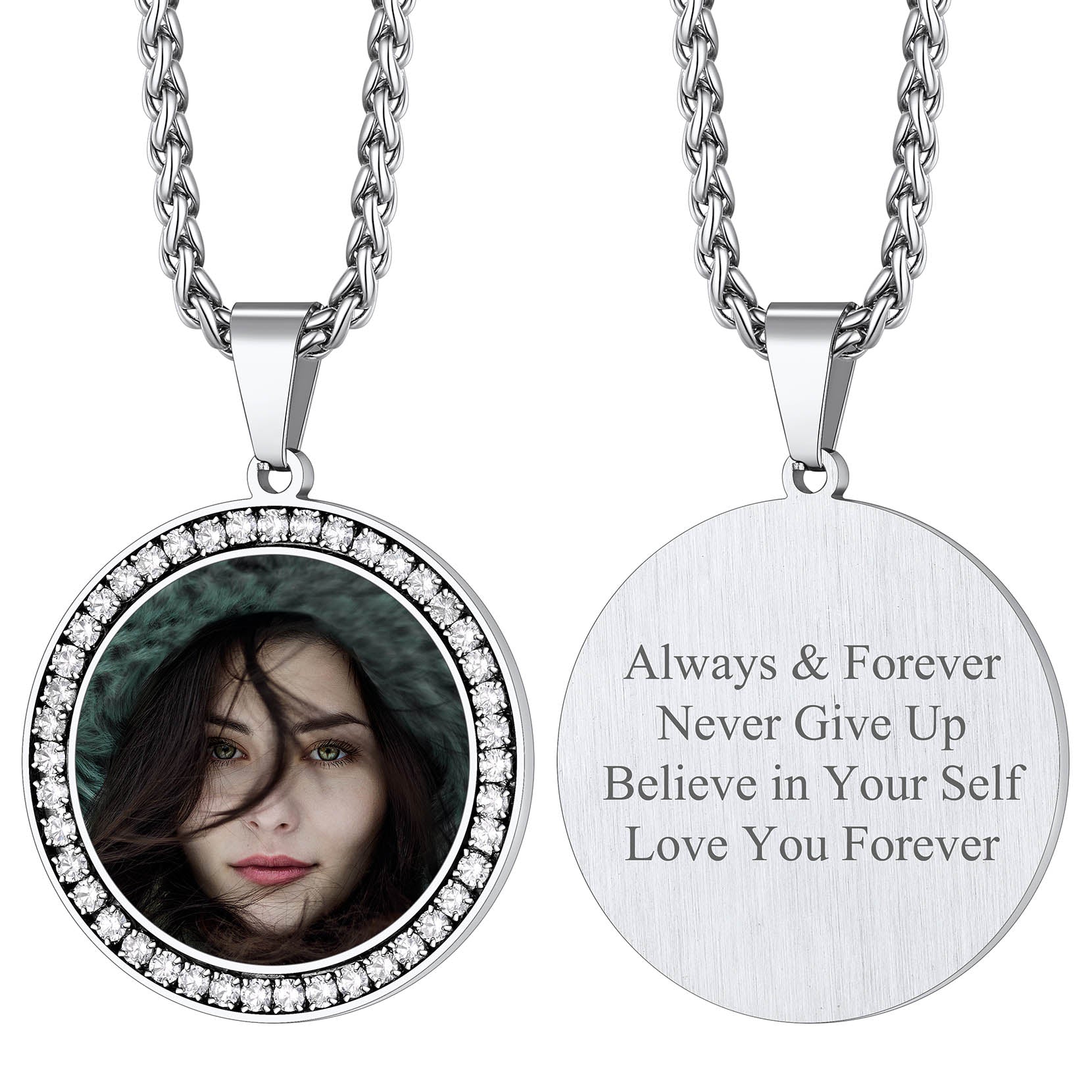 Customized CZ Picture Necklace Memorial Pendant for Men Women FaithHeart