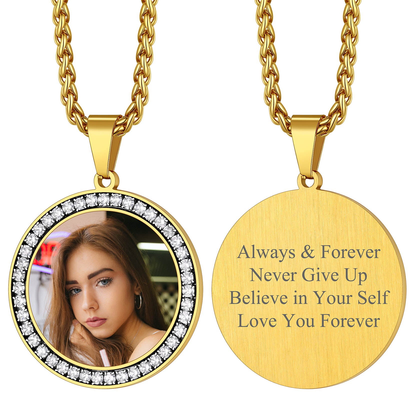 Customized CZ Picture Necklace Memorial Pendant for Men Women FaithHeart