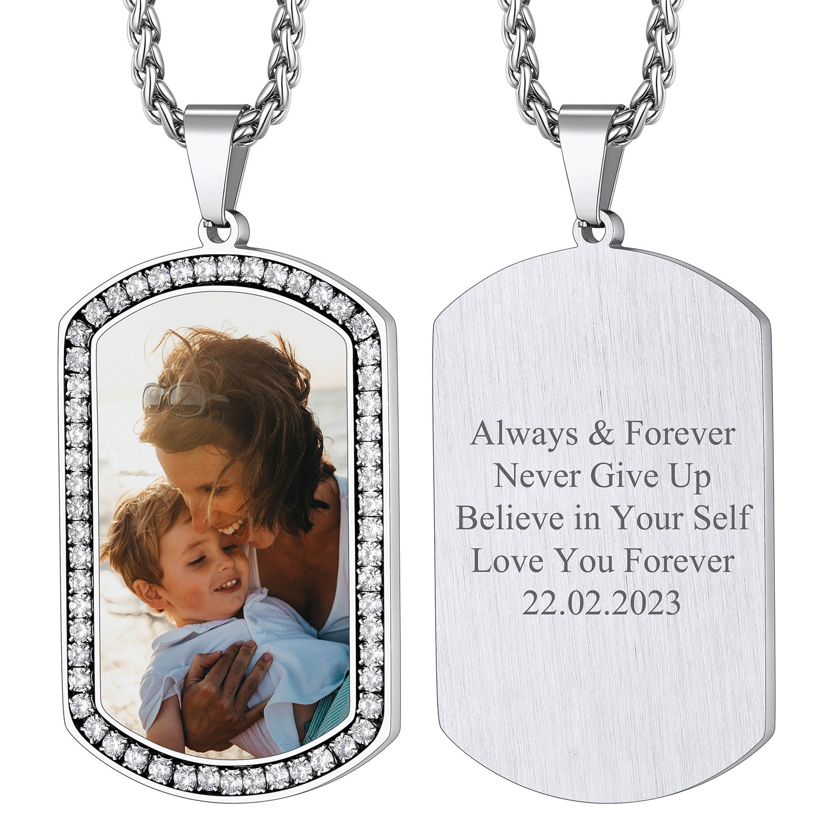 Customized Picture Engraved Dog Tag Necklace for Men/Women FaithHeart