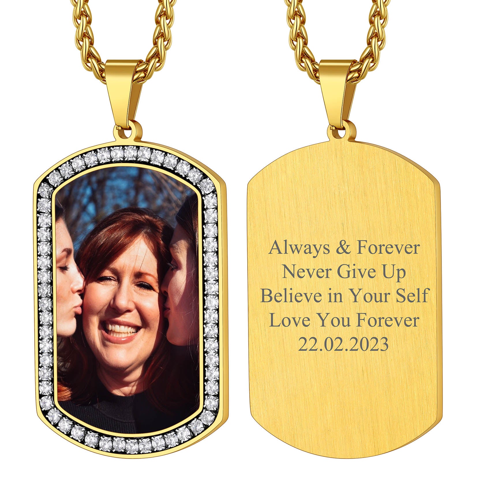 Customized Picture Dog Tag Necklace with Cubic Zirconia Memorial Gift