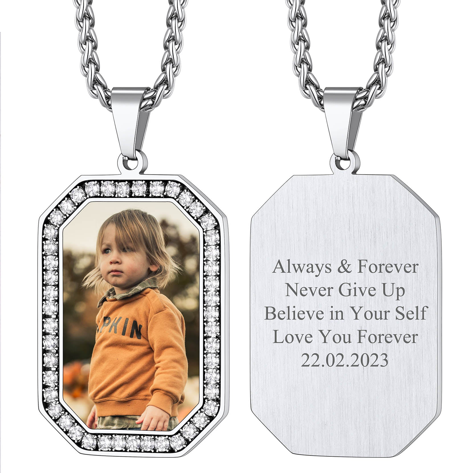 Customized Engraved Picture Dog Tag Necklace for Men/Women FaithHeart