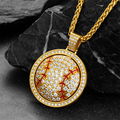 Hip Hop Spinner Baseball Necklace with CZ for Men Women