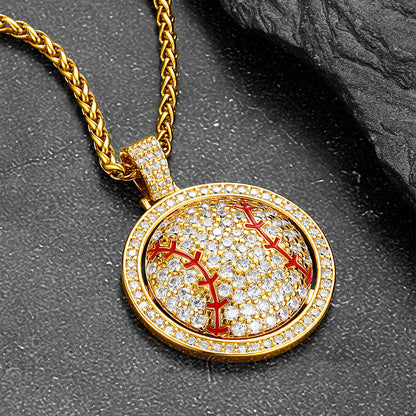 Hip Hop Spinner Baseball Necklace with CZ for Men Women