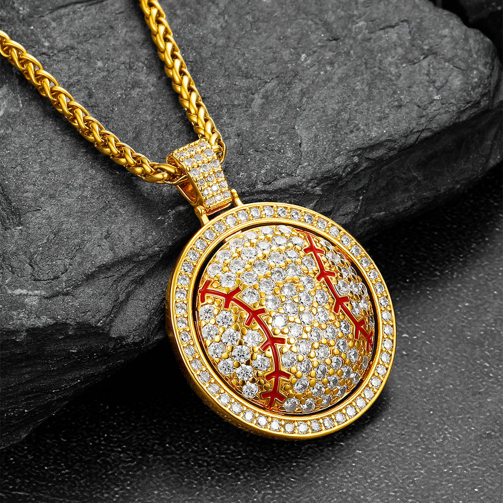 Hip Hop Spinner Baseball Necklace with CZ for Men Women