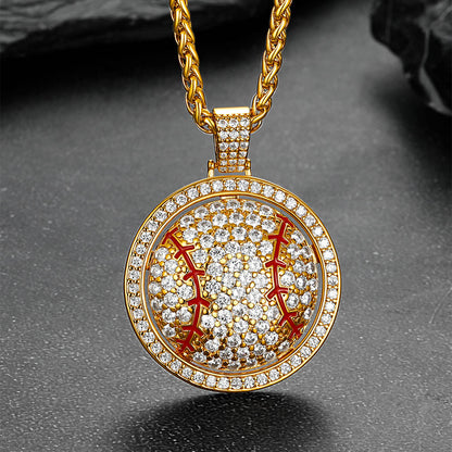 Hip Hop Spinner Baseball Necklace with CZ for Men Women