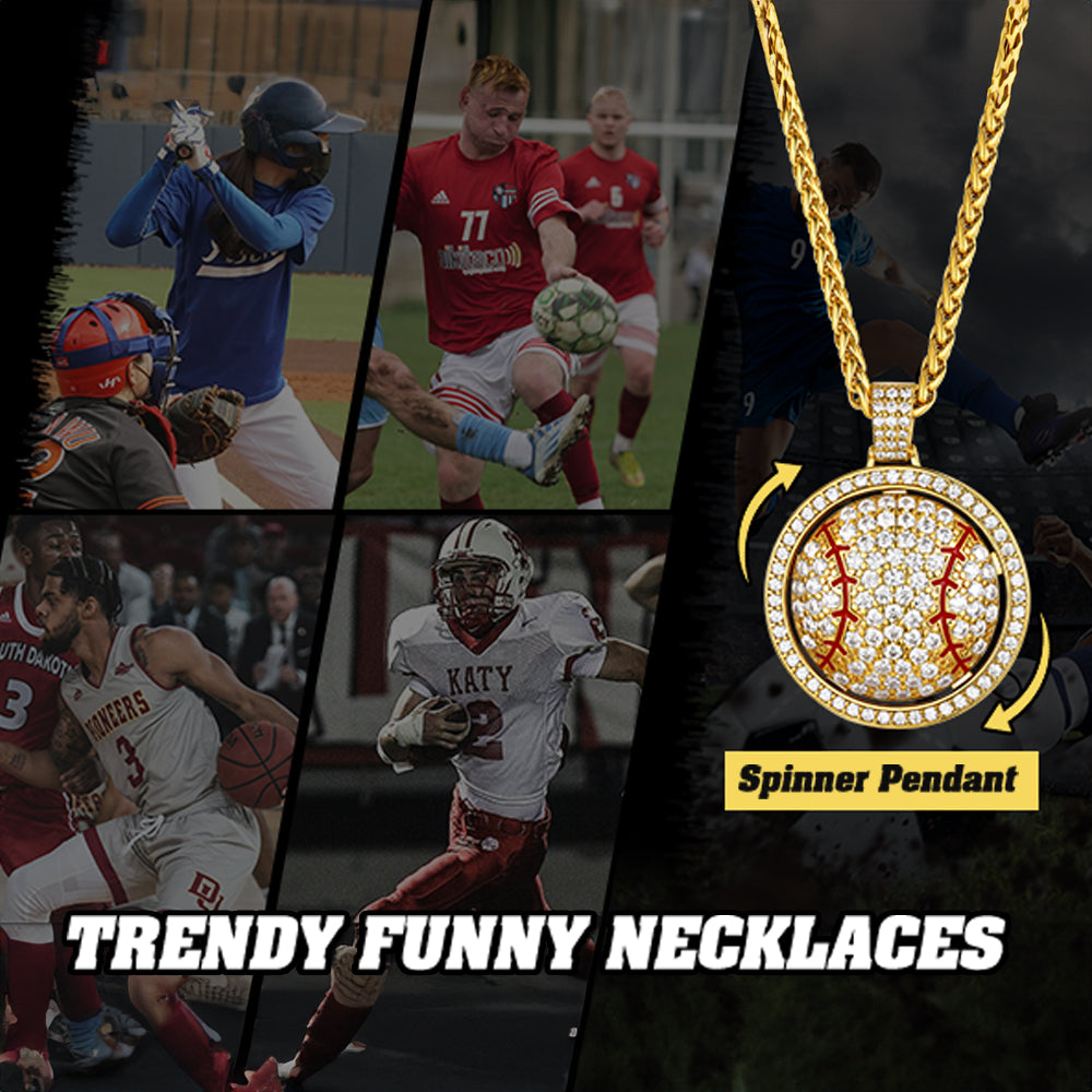 Hip Hop Spinner Baseball Necklace with CZ for Men Women