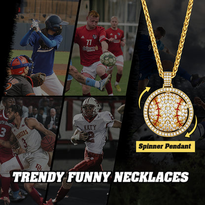 Hip Hop Spinner Baseball Necklace with CZ for Men Women