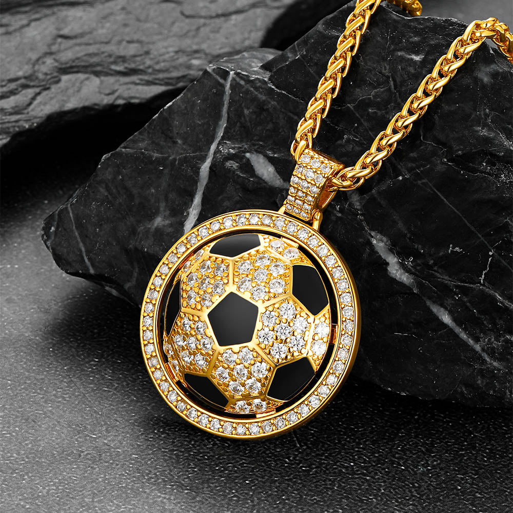 Bling Soccer Spinner Pendant Sports Necklace