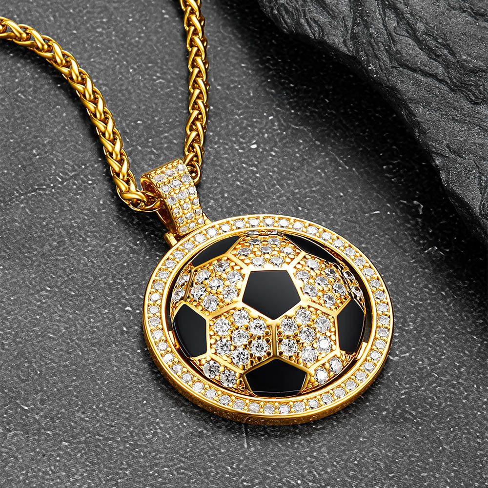 Bling Soccer Spinner Pendant Sports Necklace