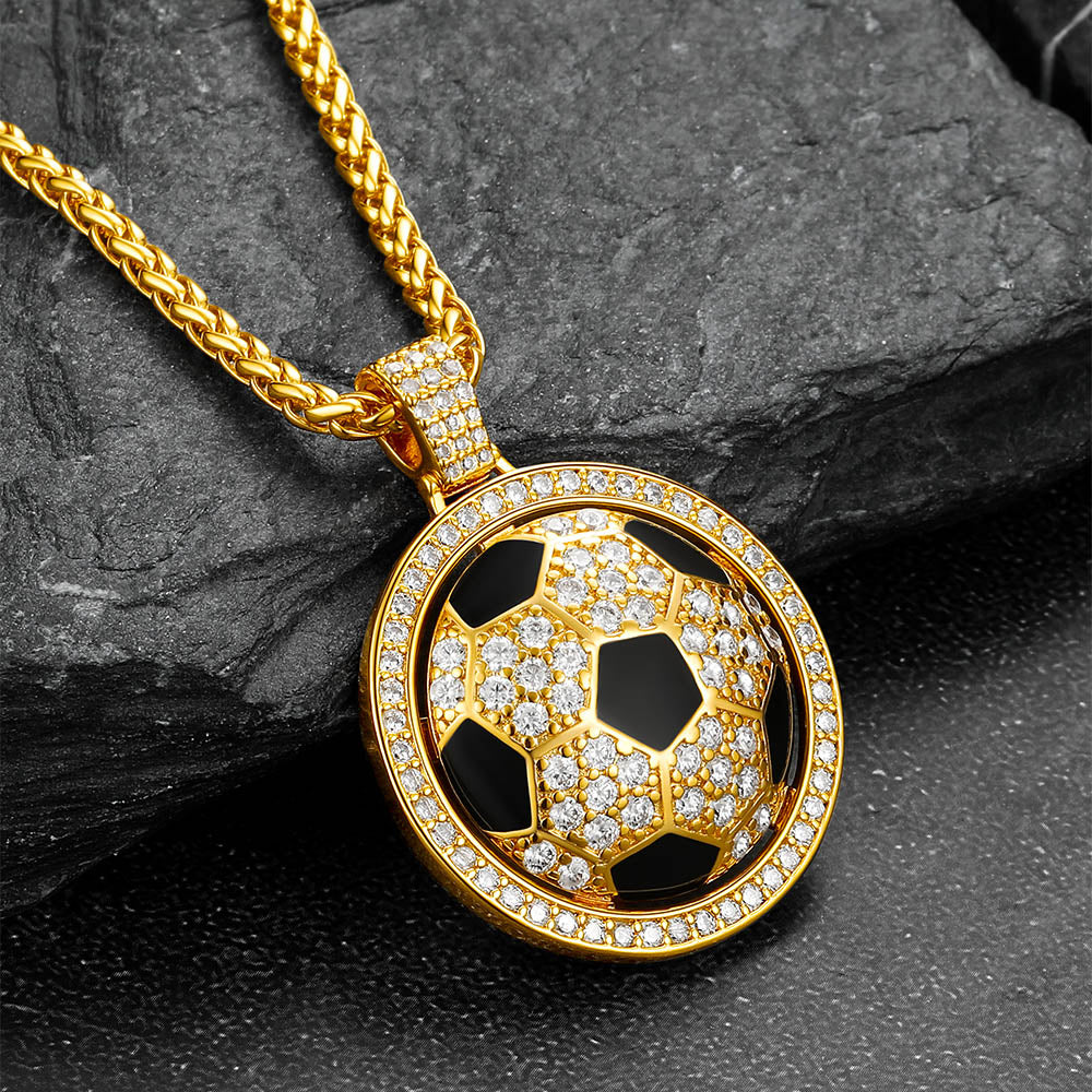 Bling Soccer Spinner Pendant Sports Necklace