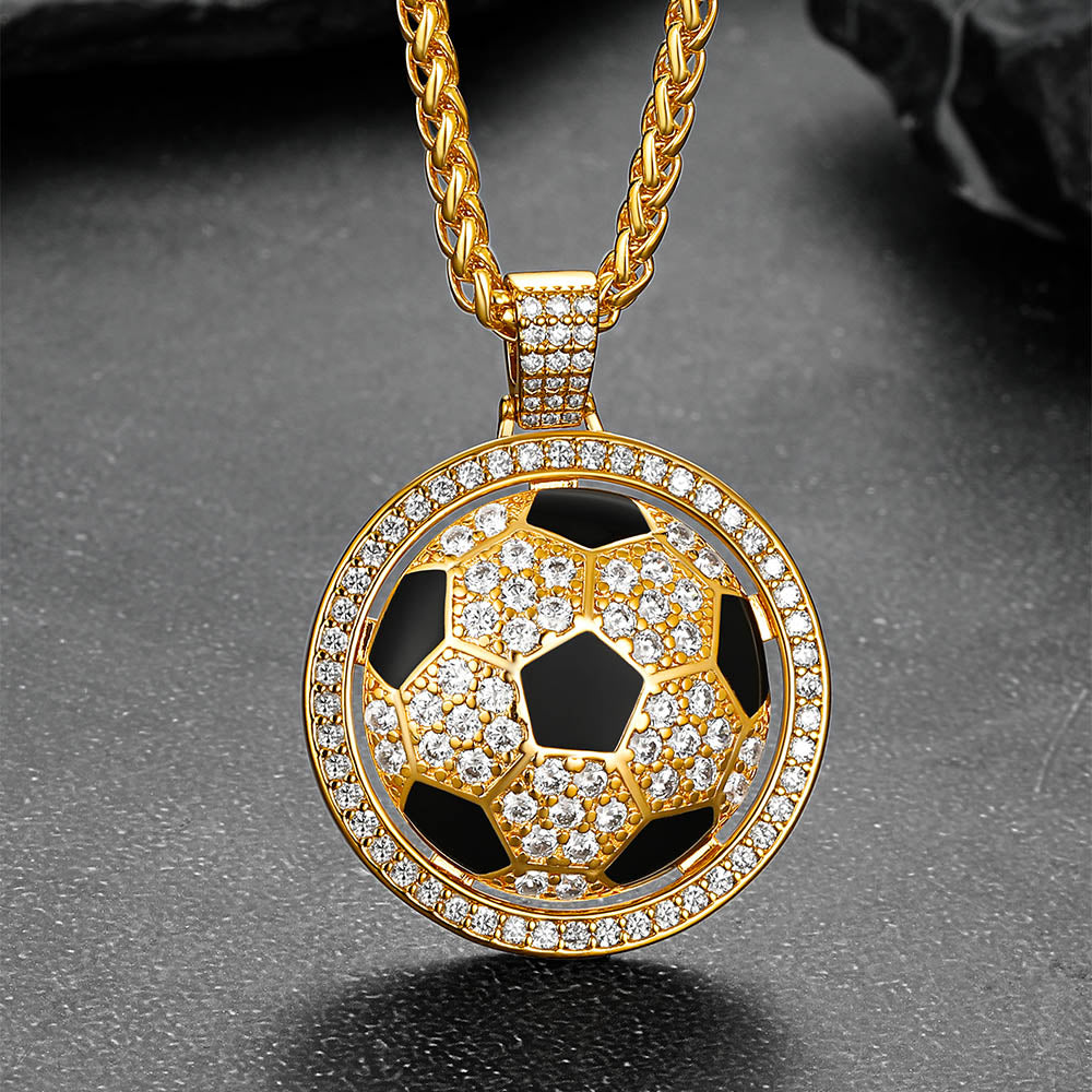 Bling Soccer Spinner Pendant Sports Necklace