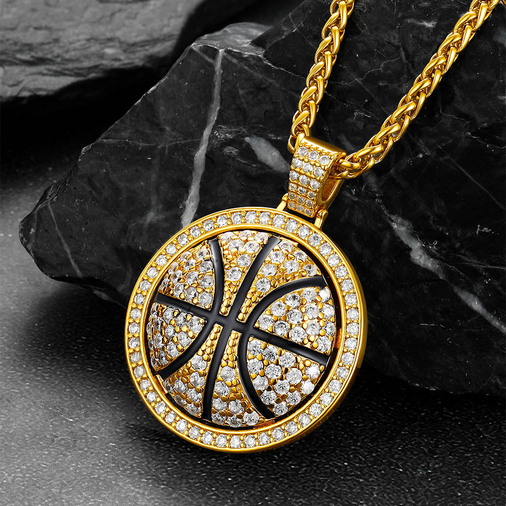 CZ Basketball Spinner Pendant Sports Hiphop Necklace