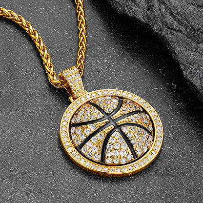 CZ Basketball Spinner Pendant Sports Hiphop Necklace