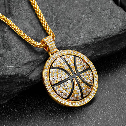 CZ Basketball Spinner Pendant Sports Hiphop Necklace