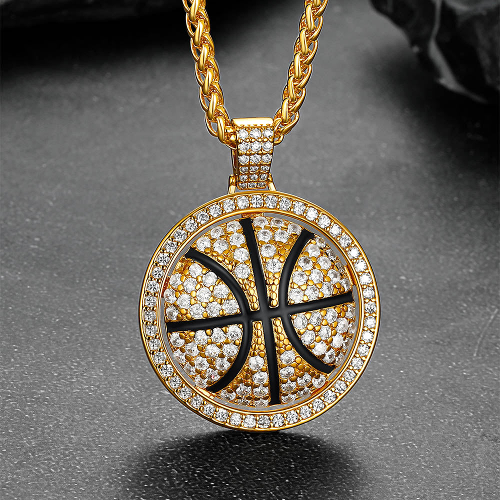 CZ Basketball Spinner Pendant Sports Hiphop Necklace