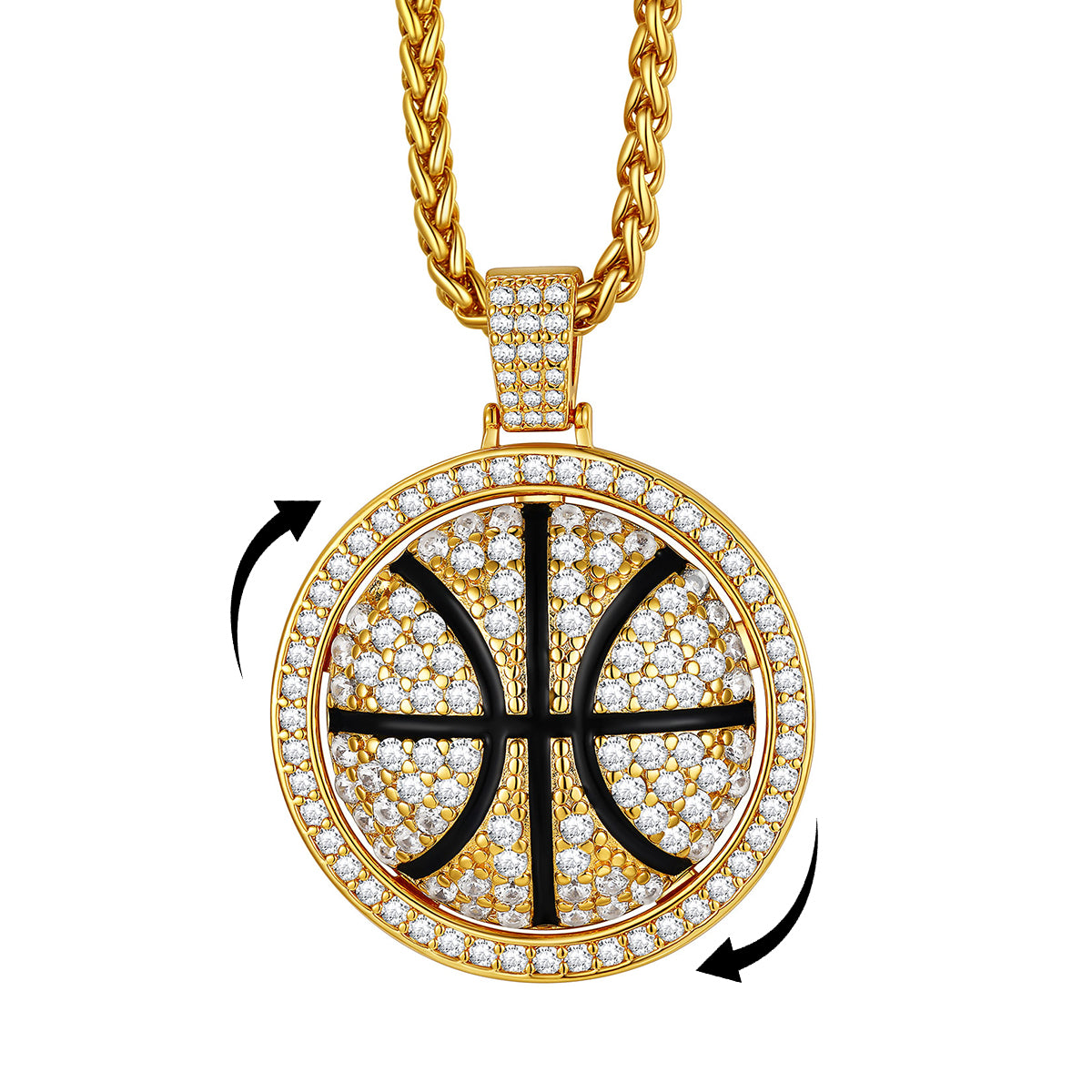 CZ Basketball Spinner Pendant Sports Hiphop Necklace FaithHeart