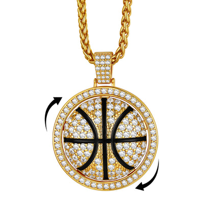 CZ Basketball Spinner Pendant Sports Hiphop Necklace FaithHeart