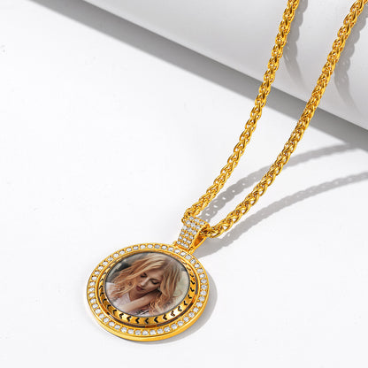 Customizable Gold Zirconia Round Medal Photo Necklaces FaithHeart