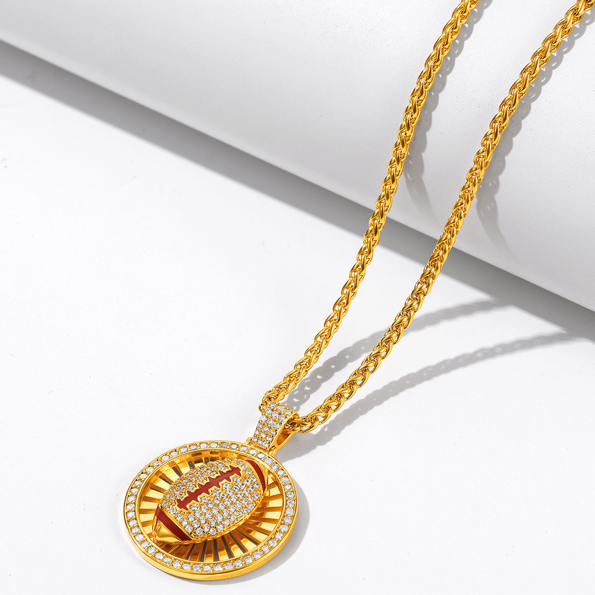 Customizable Gold Zirconia Football Round Medal Necklaces for Sports FaithHeart