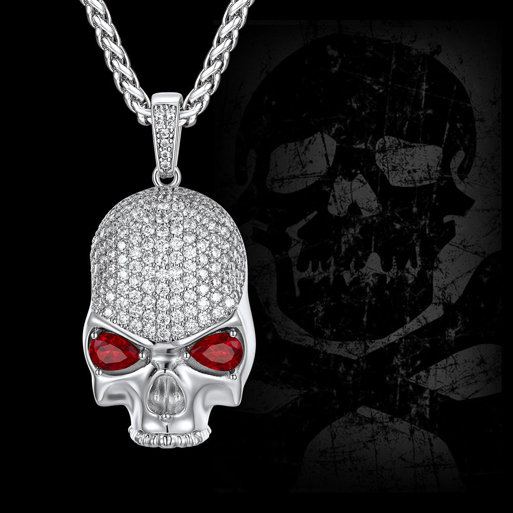 Zirconia Gothic Skull Necklace With Red Eye For Men