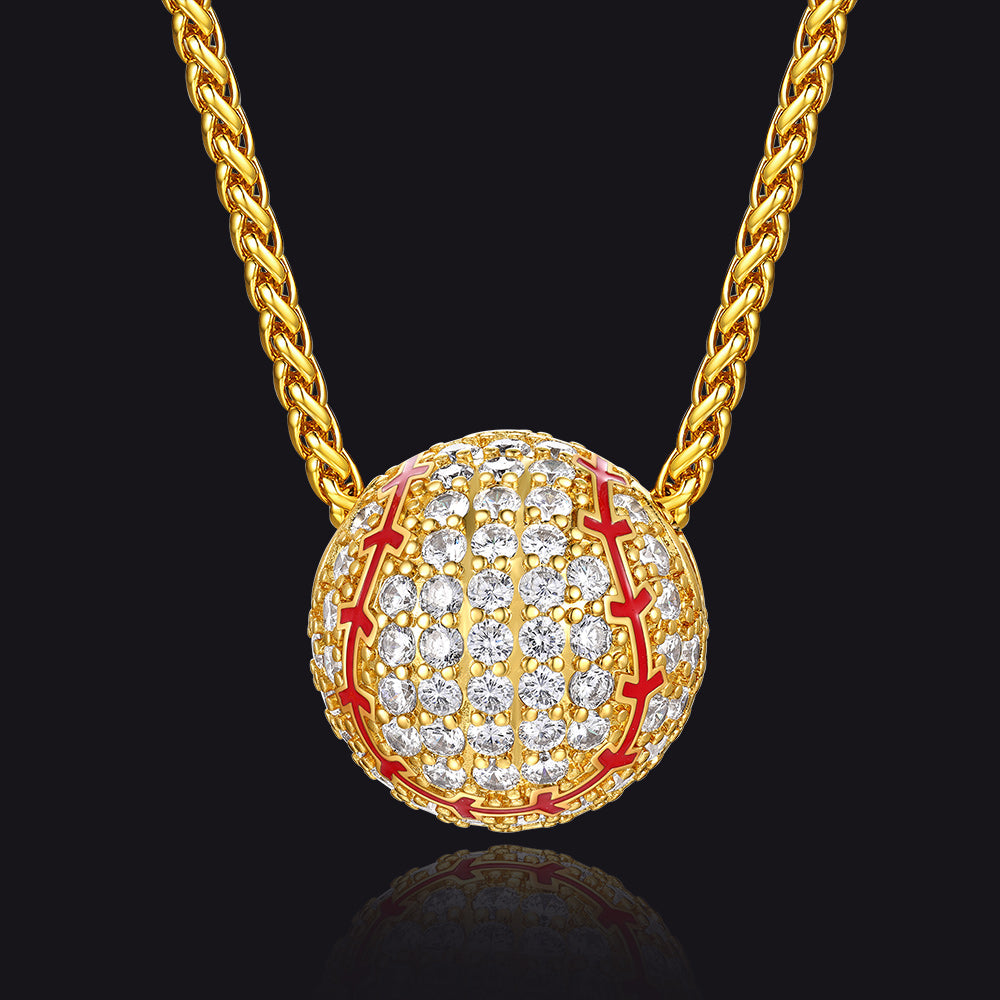  3D Zircon Baseball Necklace Sports Pendant for Fan