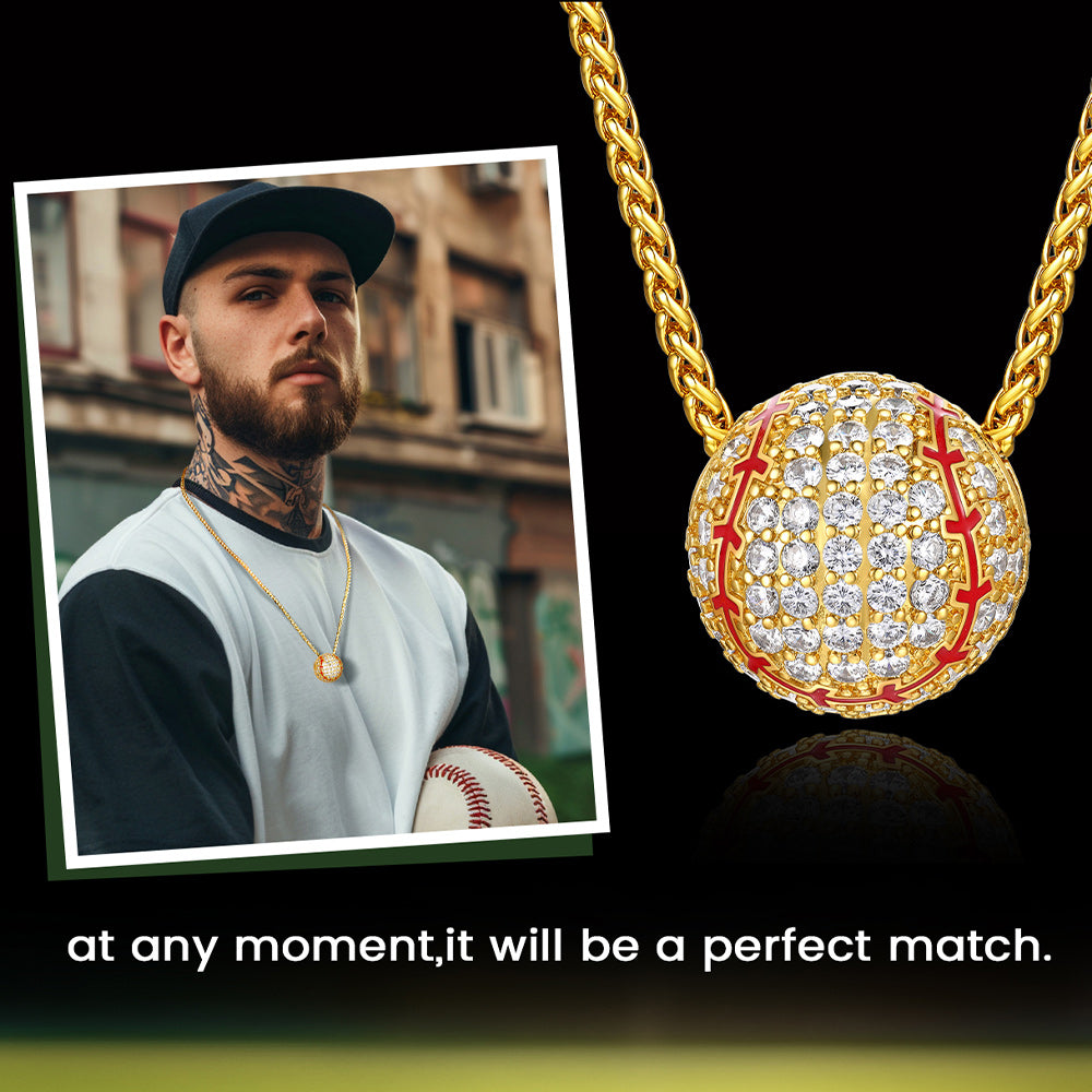  3D Zircon Baseball Necklace Sports Pendant for Fan